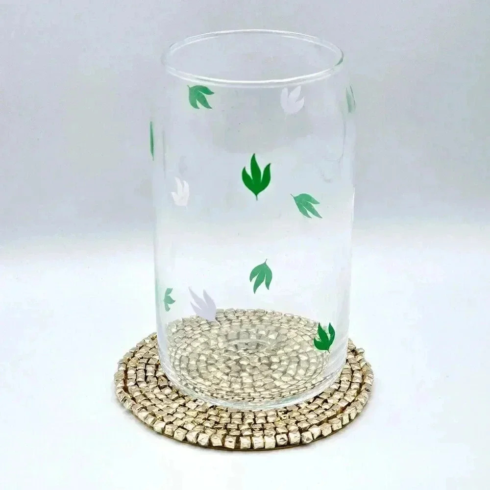 Leaf Green White 16oz‎ Beer Can Glass Cup NWT